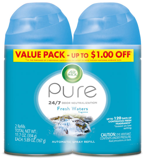 Pure Freshmatic Automatic Spray Refill, 2ct (2x5.89oz), Fresh Waters, Air Freshener, Autosprays